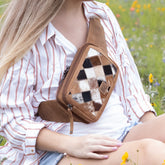 Hair-on leather patchwork Monte crossbody purse